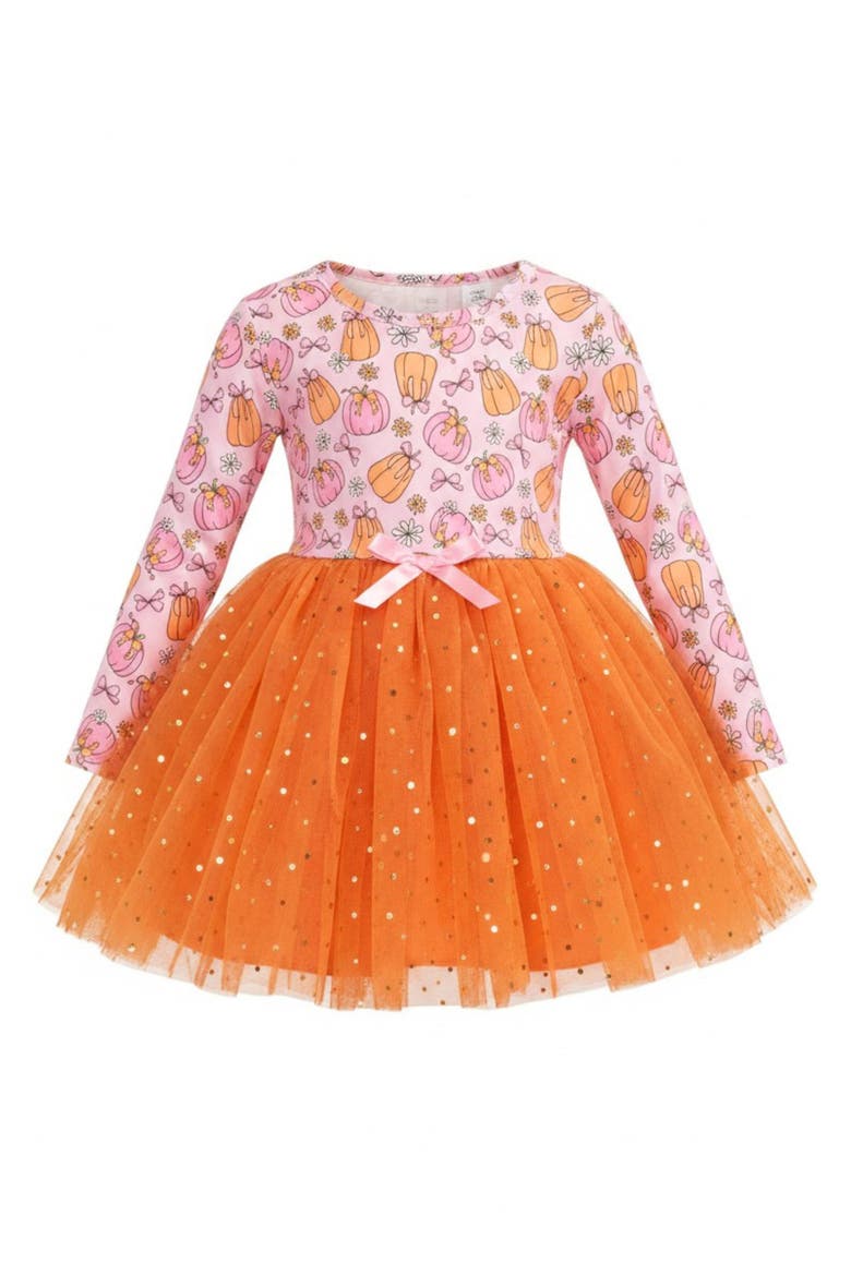 Fall Fun Pumpkin Glitter Tutu Dress, Main, color, Orange