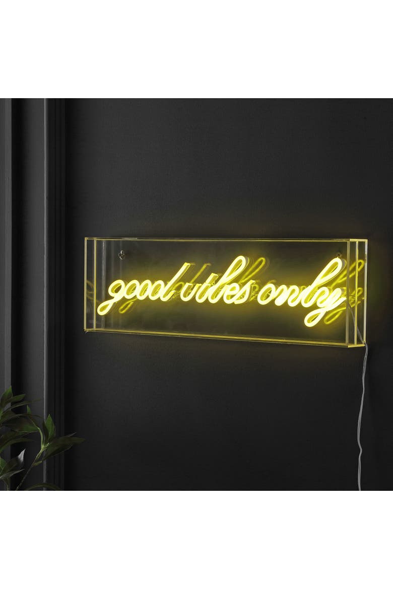 Good Vibes Only 20" X 6" Contemporary Glam Acrylic Box USB Operated LED Neon Light, Yellow, Alternate, color, Yellow