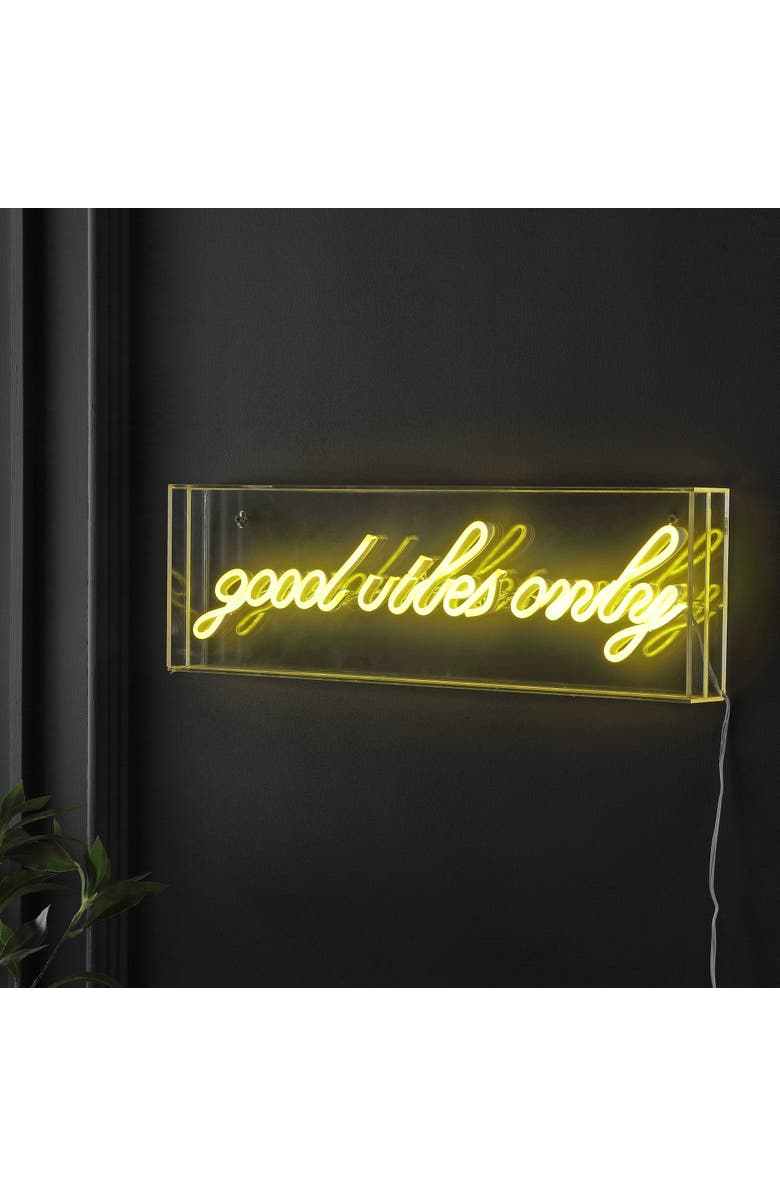 JONATHAN Y Good Vibes Only 20" X 6" Contemporary Glam Acrylic Box USB Operated LED Neon Light, Yellow, Alternate, color, Yellow