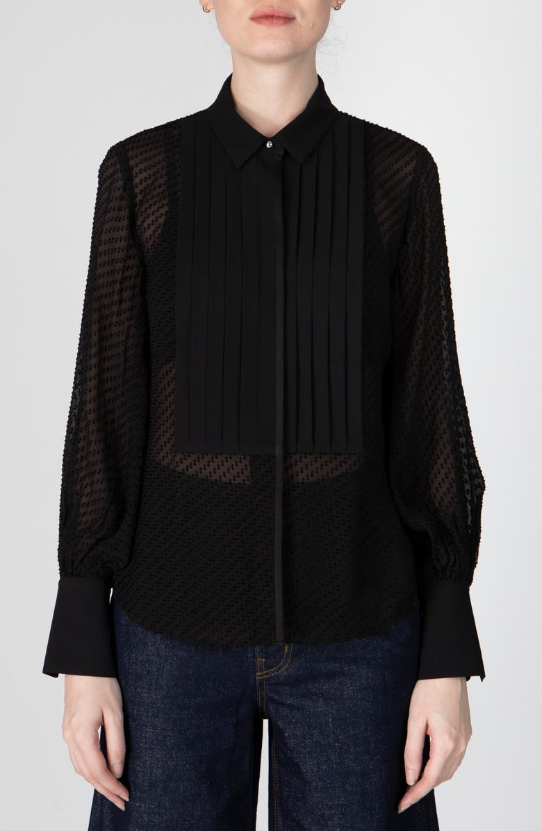 Derek Lam 10 Crosby Oriel Clip Dot Jacquard Button-Up Shirt, Main, color, Black