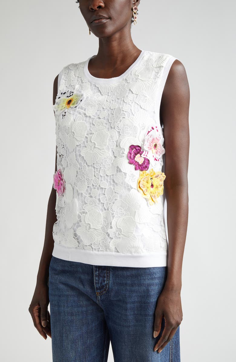 Oscar de la Renta Orchid Threadwork Sleeveless Sweater, Alternate, color, 