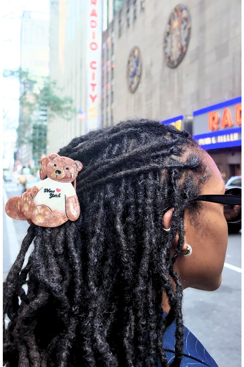 New York Teddy Bear Hair Claw Clip, Alternate, color, BROWN