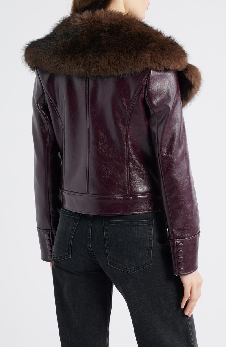 MANGO Cleo Faux Fur Collar Faux Leather Crop Jacket, Alternate, color, Maroon