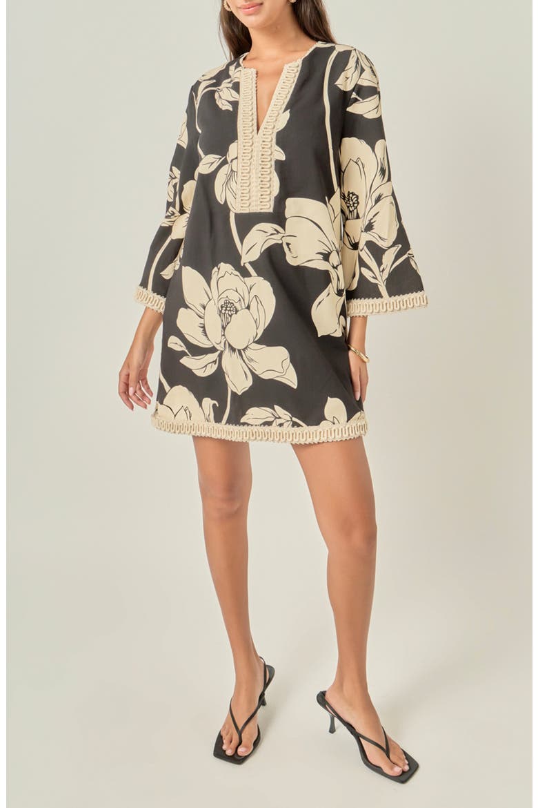 Floral Print Cotton Minidress, Main, color, BLACK/ CREAM