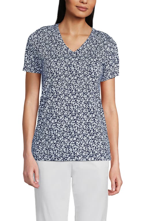Lands' End Relaxed Supima Cotton V-neck T-shirt In Deep Sea Navy Blossoms