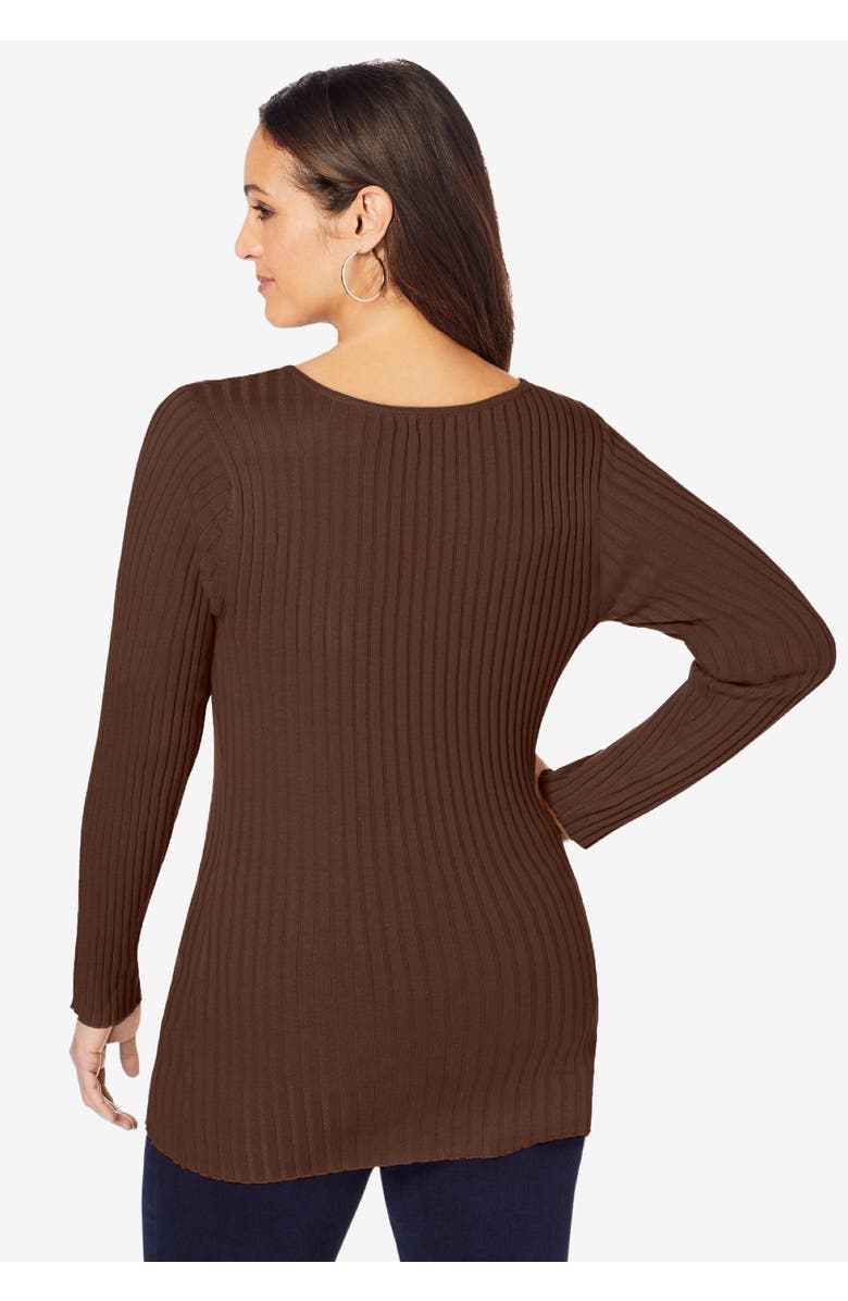 Jessica London V-Neck Ribbed Sweater, Alternate, color, Rich Brown