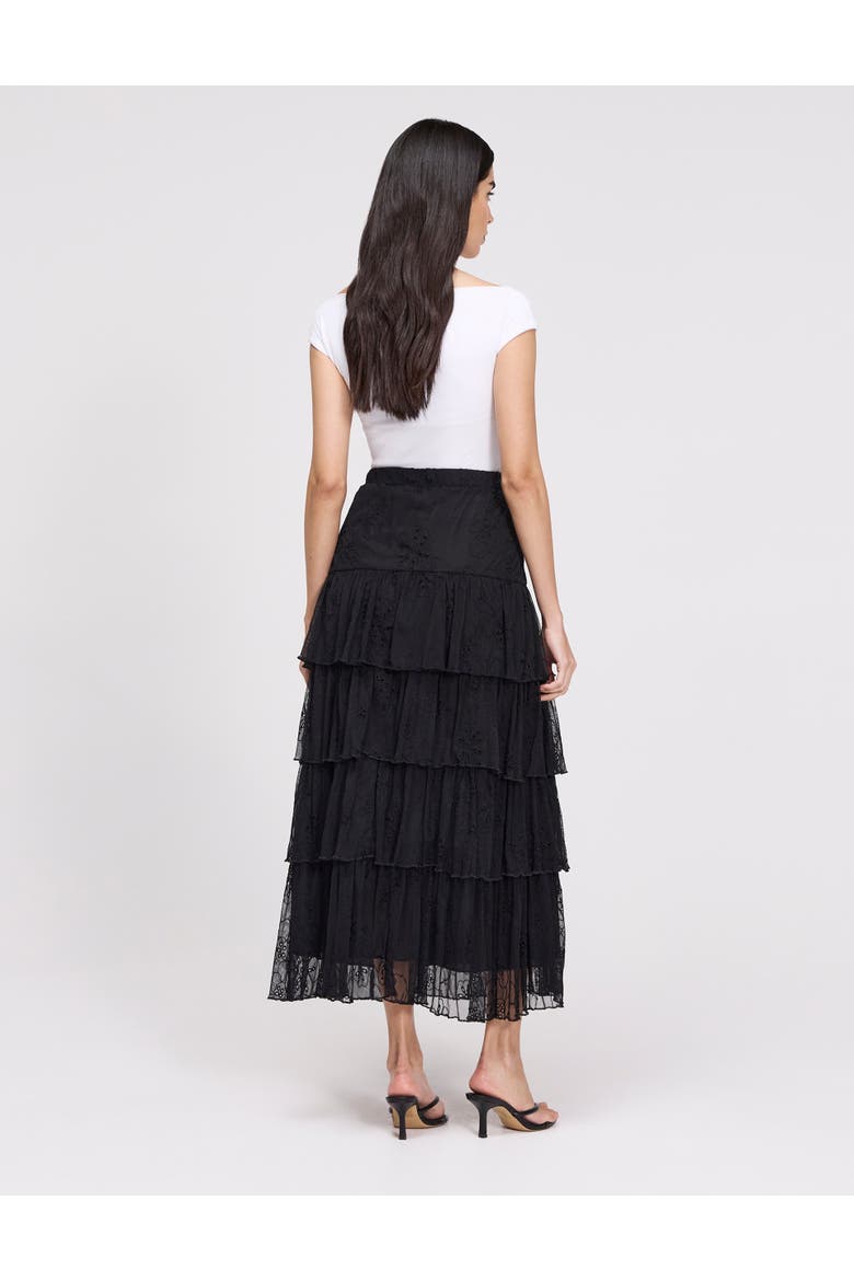Elisa Mesh Midi Tiered Skirt, Alternate, color, Black