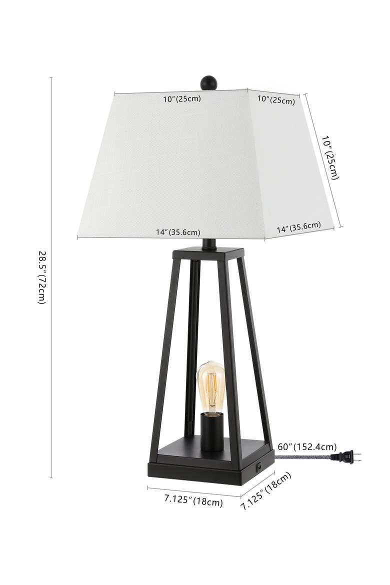 Waylon 28.5" Classic Industrial Iron Nightlight LED Table Lamp with USB Charging Port, Black, Alternate, color, Black