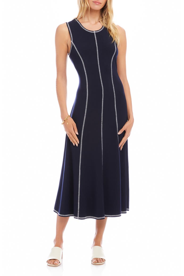 Contrast Stitch Sleeveless Midi Dress, Main, color, NAVY