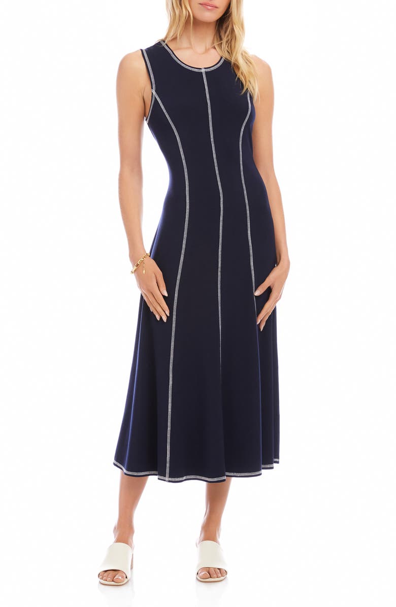 Karen Kane Contrast Stitch Sleeveless Midi Dress, Main, color, 