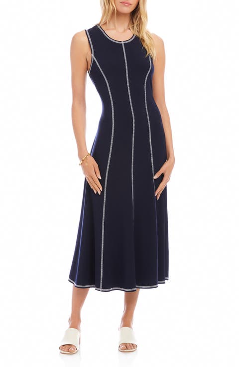 Contrast Stitch Sleeveless Midi Dress