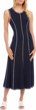 Karen Kane Contrast Stitch Sleeveless Midi Dress