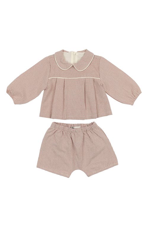 Maniere Manière Check Peter Pan Collar Top & Shorts Set In Neutral