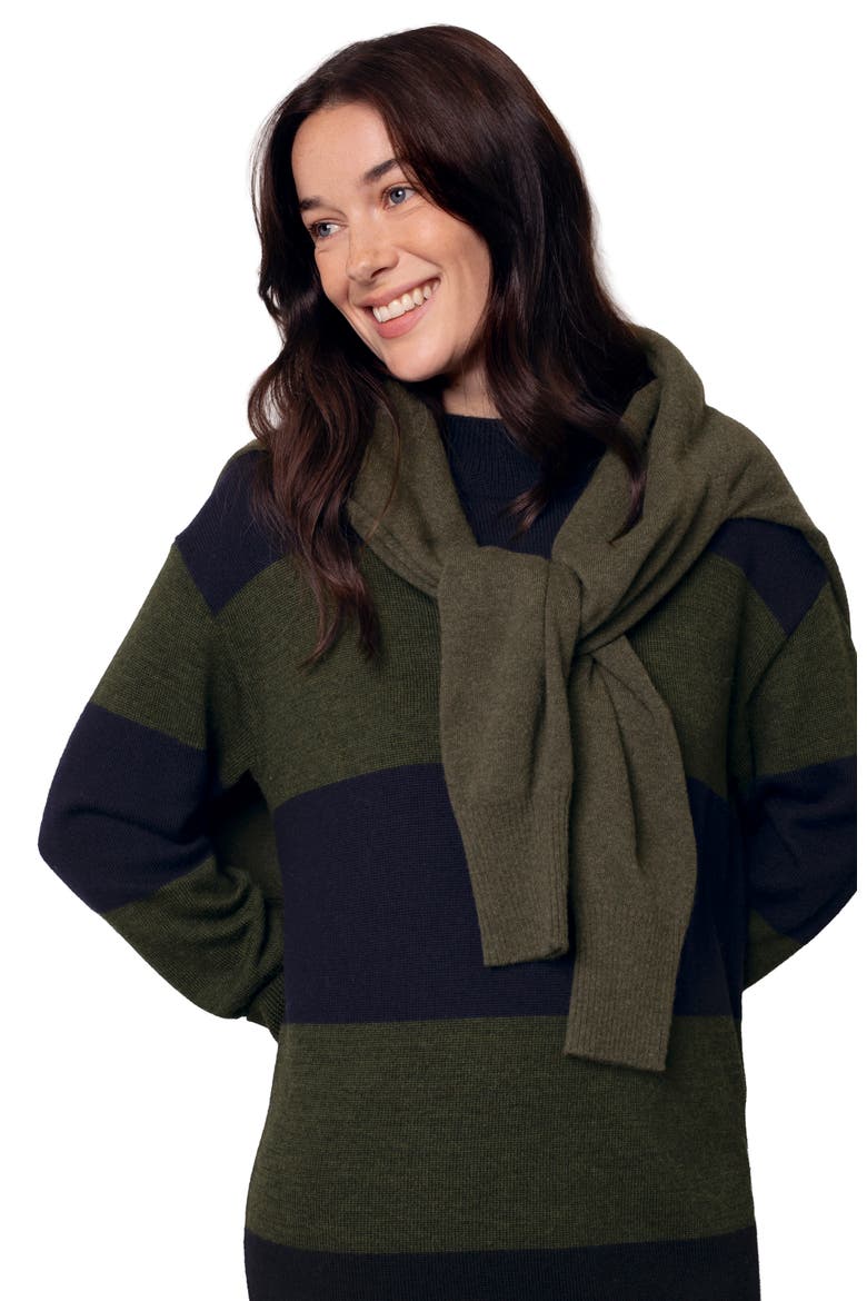 Merino Stripe Dress, Alternate, color, Olive / Navy