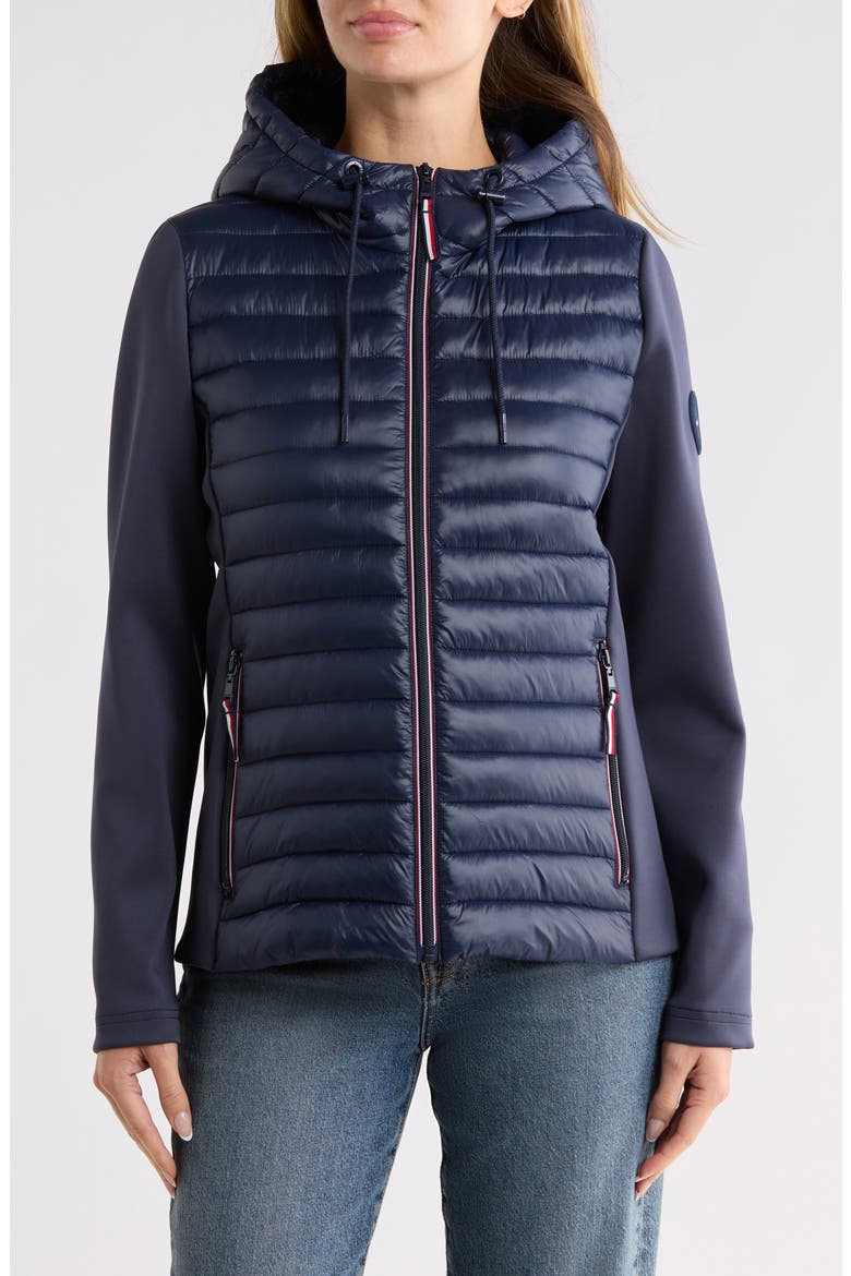 Mixed Media Puffer Jacket, Main, color, DK NAVY