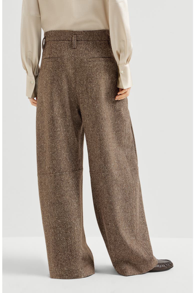 Virgin wool donegal pleated barrel trousers with monili, Alternate, color, Light Brown