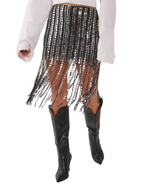Nasty Gal Beaded Tassel Mini Skirt In Metallic