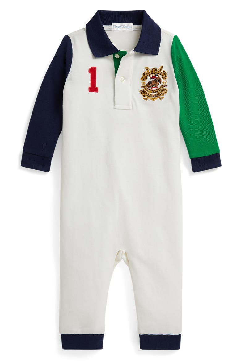 Colorblock Polo Romper, Main, color, DECKWASH WHITE