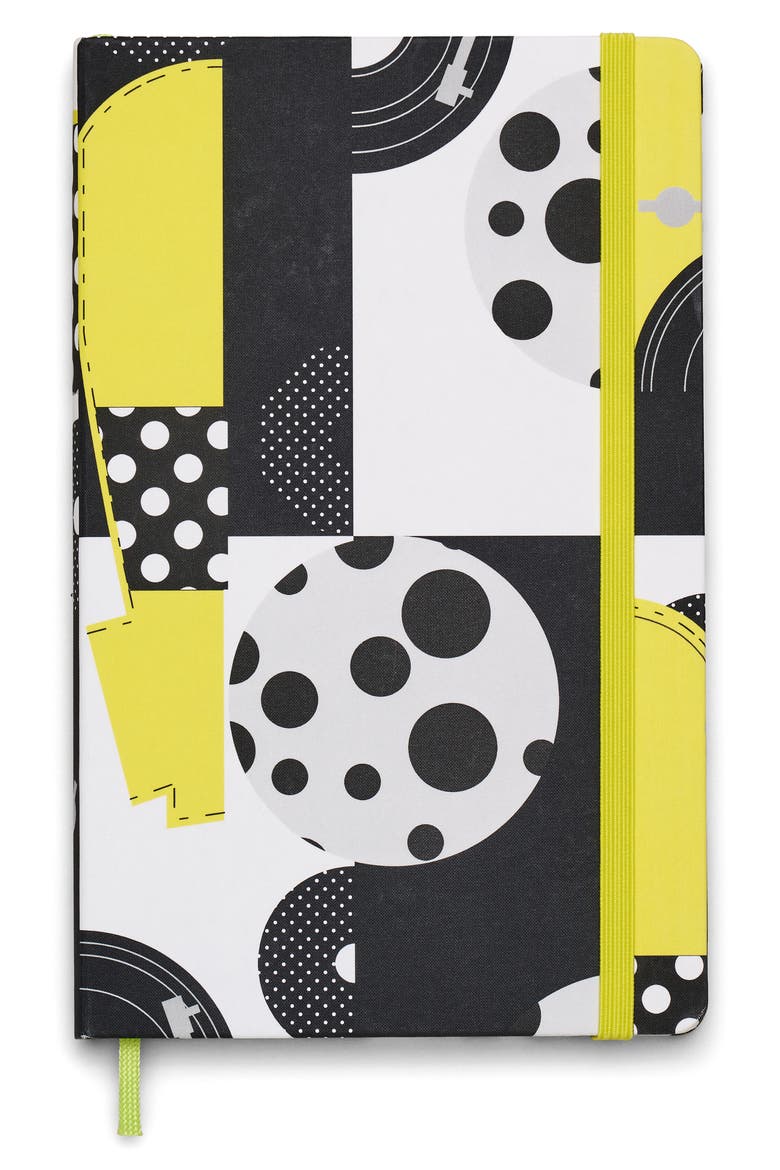 x Marc Jacobs Joy Large Hard Cover Ruled Notebook, Main, color, YELLOW / BLACK POLKA DOTS