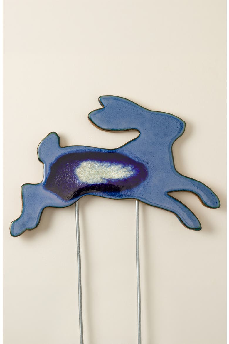 Rabbit Family Ceramic Glazed Garden Stakes - Leaping Rabbit, Main, color, Multi