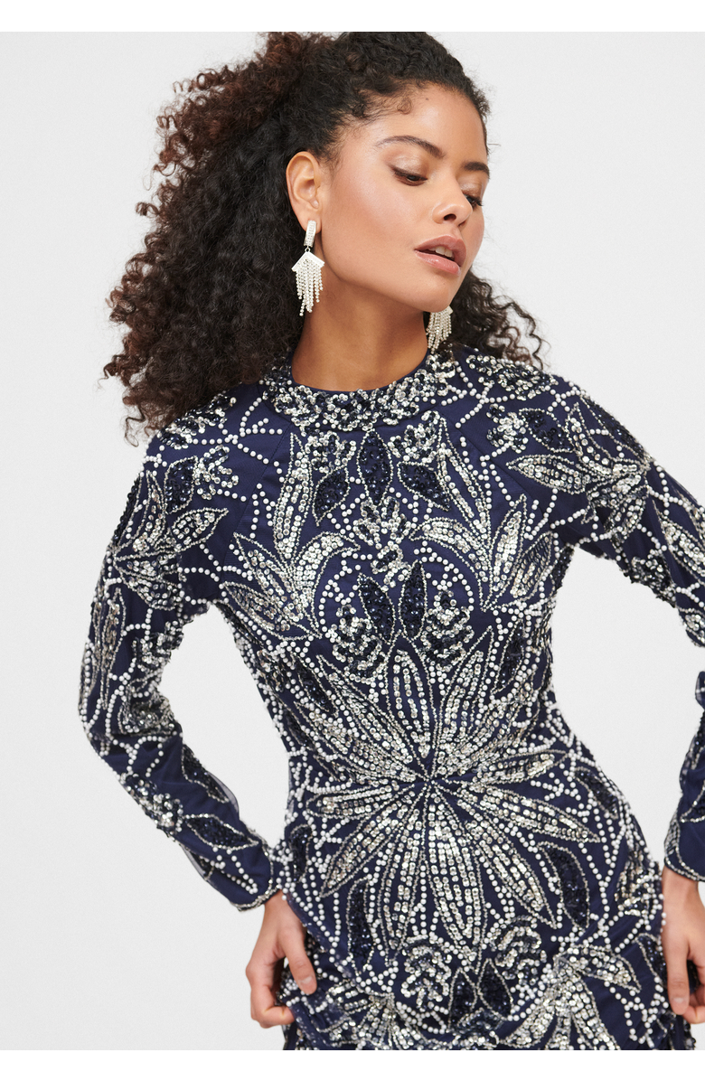 MARYISA Occasion Modest Embellished Sequin Beaded Evening Maxi Dress, Alternate, color, 