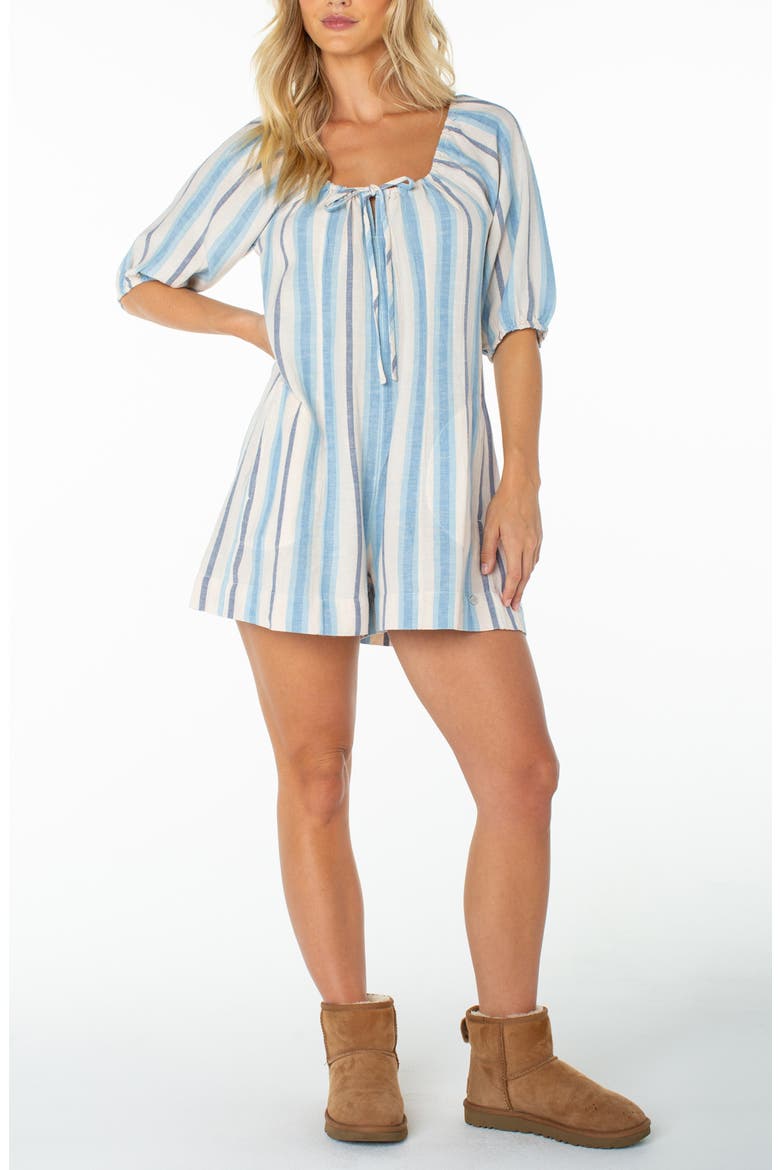 Pacific Cove Striped Romper, Main, color, CERULEAN