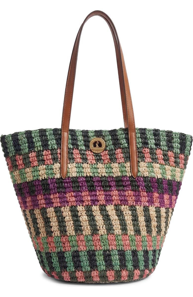 Veronica Beard Stripe Raffia Tote, Main, color, Berry Multi
