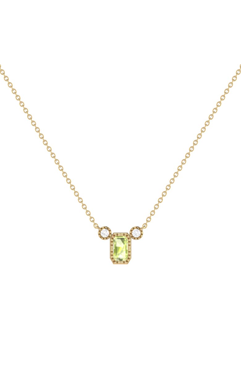 LuvMyJewelry Emerald Cut Peridot & Diamond 14K Gold Birthstone Necklace, Main, color, Yellow Gold