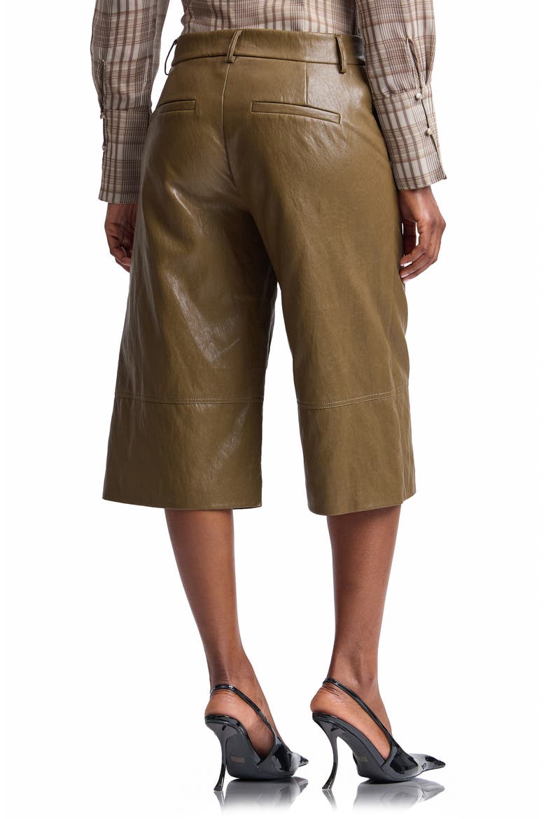 Pintuck Faux Leather Trouser Shorts, Alternate, color, DEEP MOSS