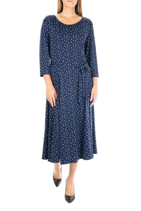 Crewneck Three-Quarter Sleeve Midi Dress