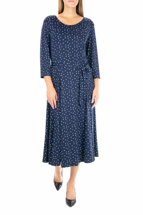 Crewneck Three-Quarter Sleeve Midi Dress