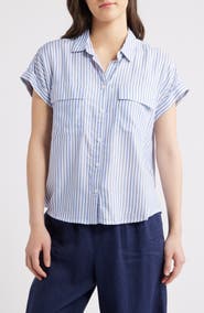 beachlunchlounge Kaiana Stripe Short Sleeve Button-Up Shirt