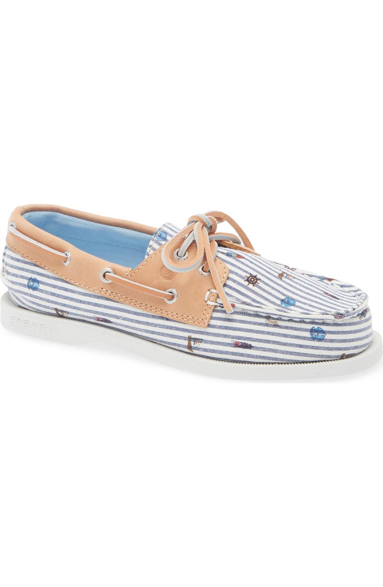 Sperry Authentic Original 2-Eye Nautical Print Boat Shoe, Main, color, White Multi