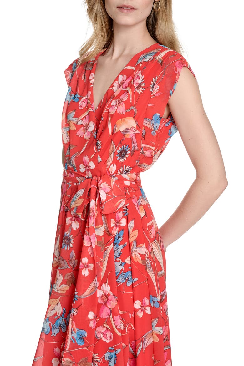 Floral Surplice Neck Sleeveless High-Low Dress, Alternate, color, RED MULTI