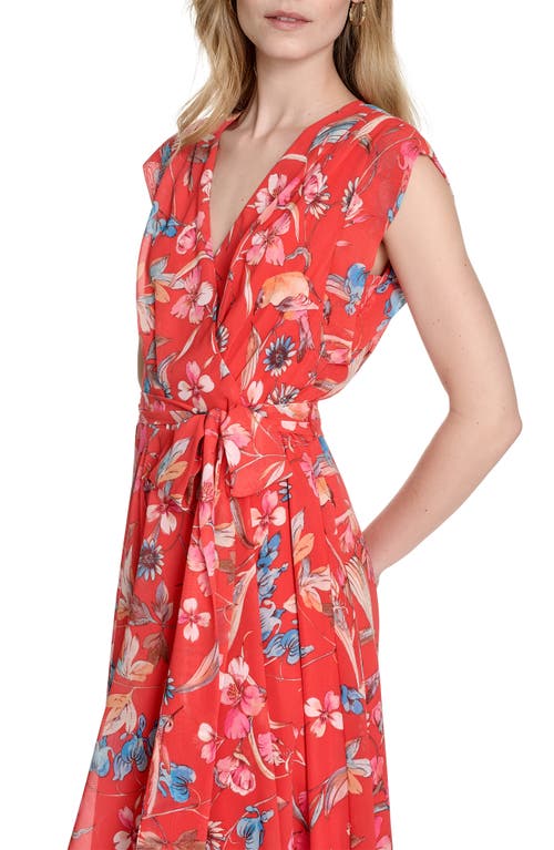 ELIZA J ELIZA J FLORAL SURPLICE NECK SLEEVELESS HIGH-LOW DRESS