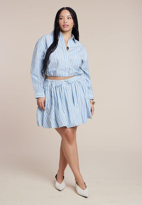 Striped Bubble Mini Skirt (Plus)