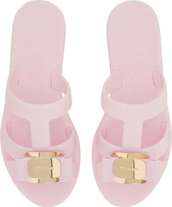 サンダル・ミュール SALVATORE FERRAGAMO Pastel Pink Rubber Lilou Slippers Salvatore Ferragamo Pastel Pink Rubber Lilou Slippers