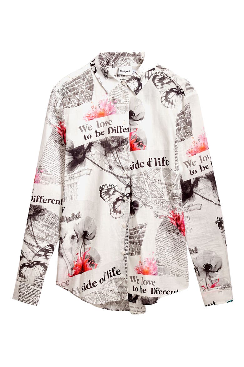 Nara Collage Poplin Button-Up Shirt, Alternate, color, WHITE