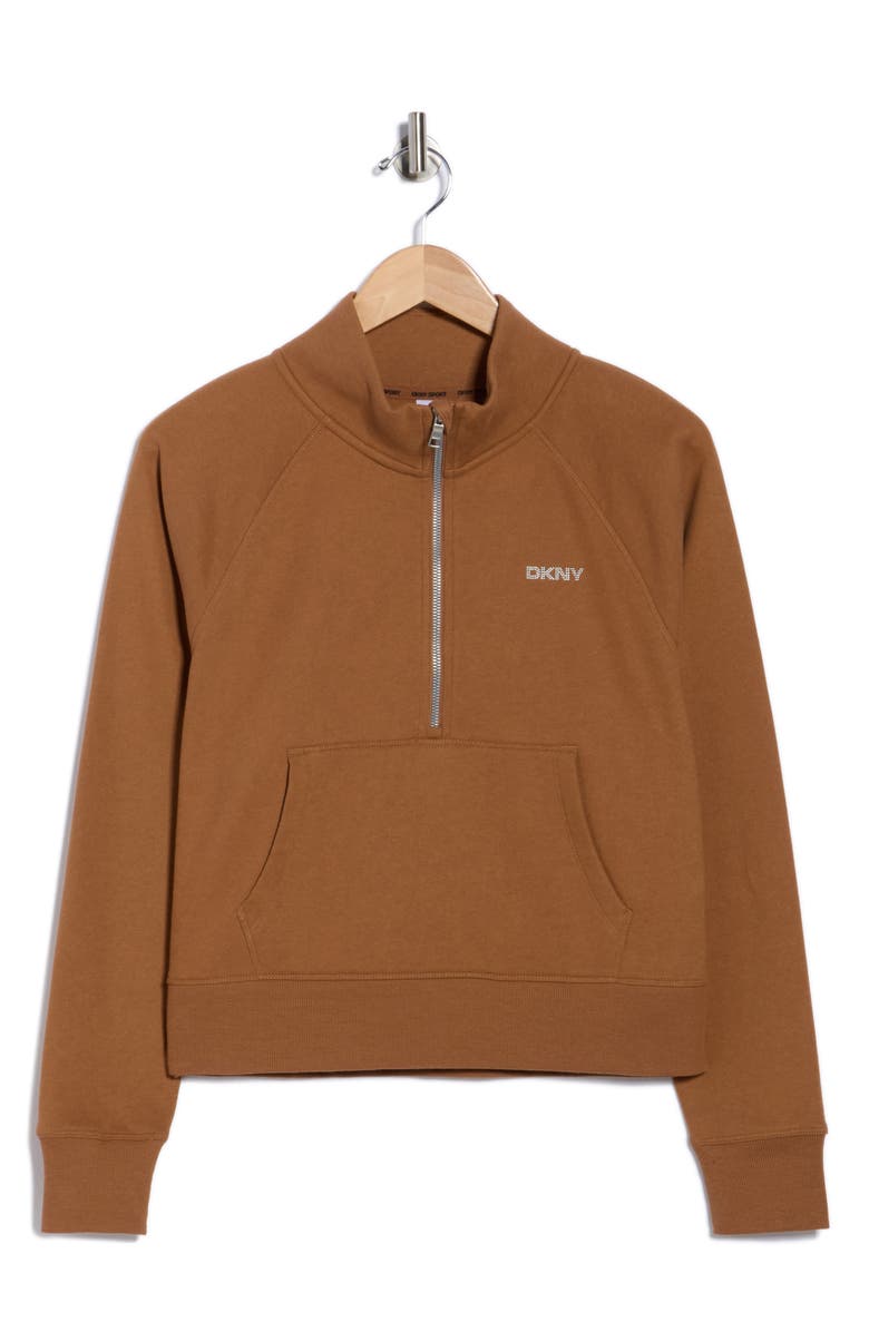 DKNY Mini Stud Logo Half Zip Sweatshirt, Alternate, color, Brnt Sugar