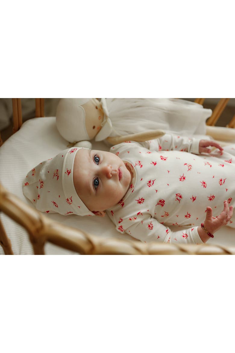 Floral Snap Back Ankle Elastic Romper with Matching Hat, Alternate, color, Powder/Blue