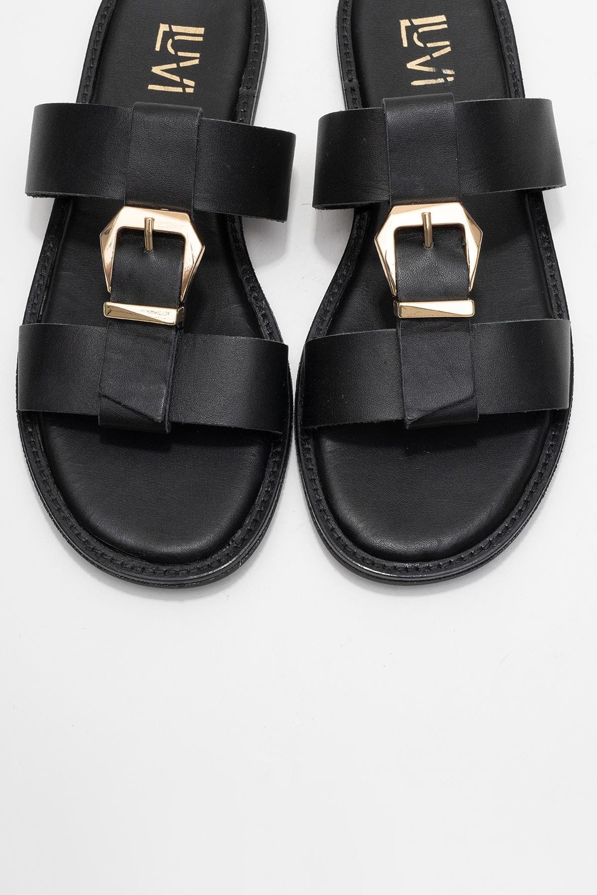 Forever & Always Shoes Sveta Leather Buckled Sandal, Alternate, color, Black Leather