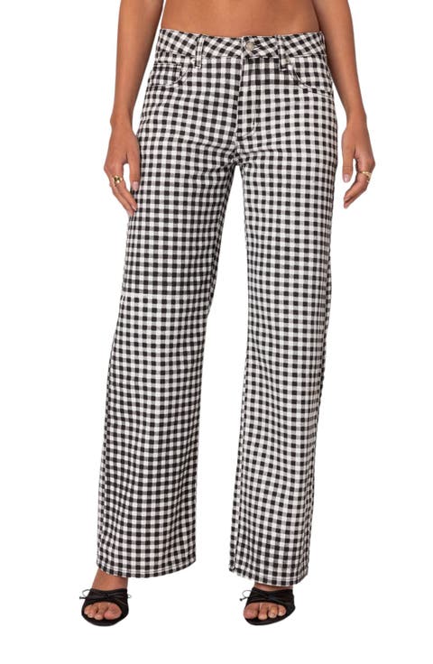 Gingham Print Straight Leg Pants