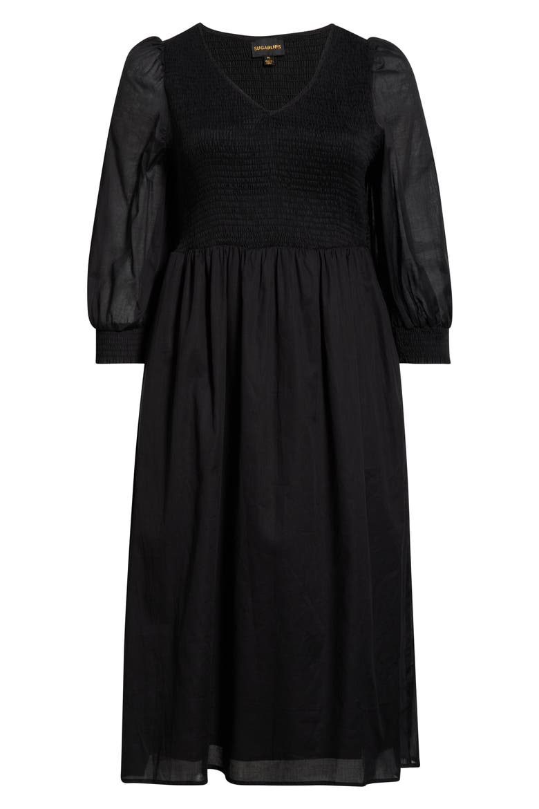 Zelda Smocked Long Sleeve Maxi Dress, Alternate, color, BLACK