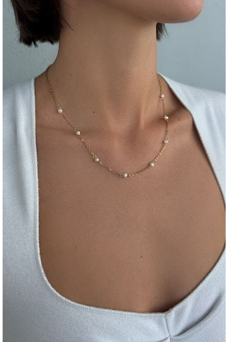 5-5.5mm Freshwater Pearl Station Chain Necklace, Alternate, color, GOLD