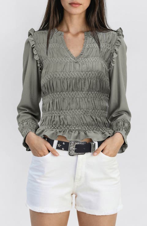 Embroidered Smocked Peplum Top