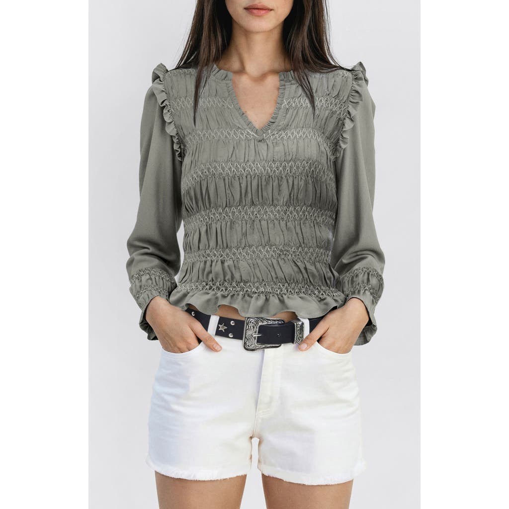 Mango Teen Embroidered Smocked Peplum Top In Green