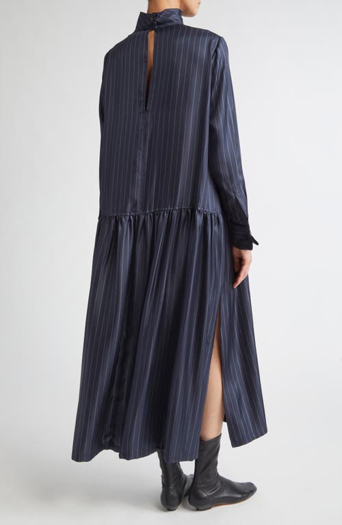 Max Mara Sabbia Pinstripe Long Sleeve Silk Twill Dress In Blue
