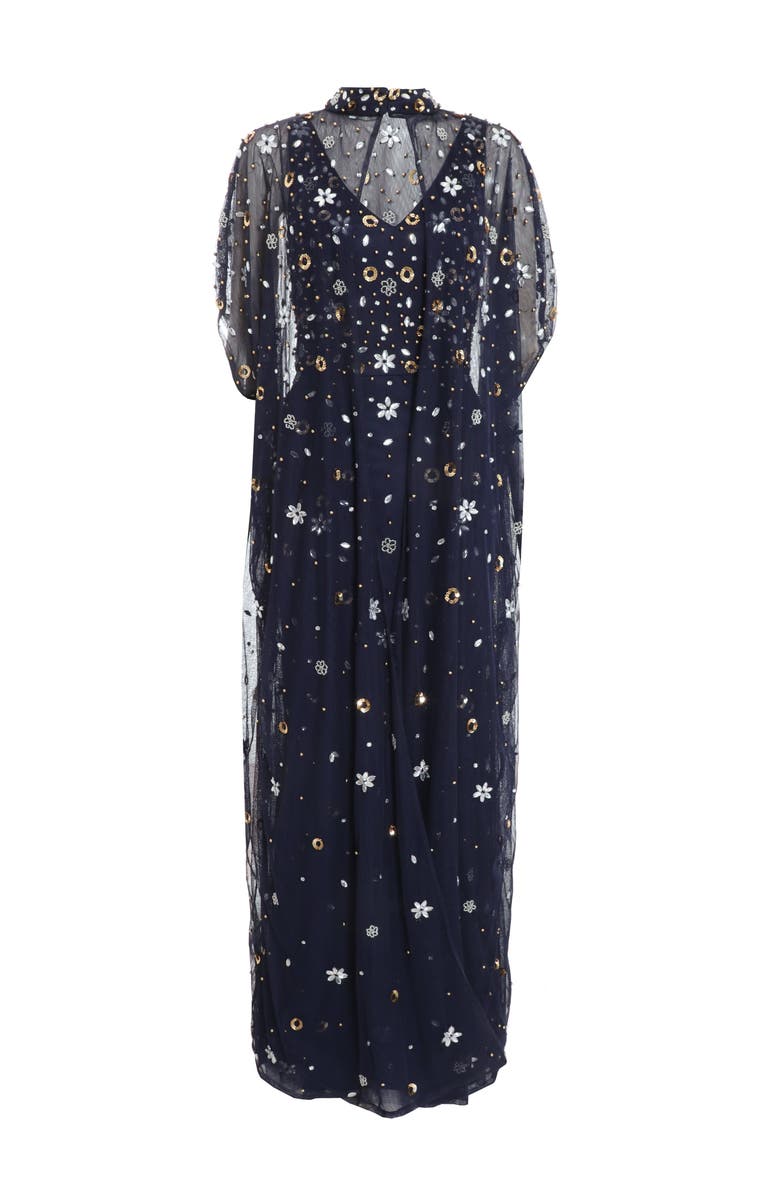 QUIZ Beaded 2-In-1 Cape And Evening Dress, Alternate, color, Navy