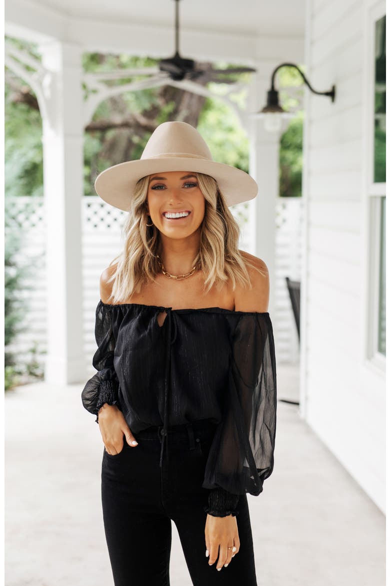 x BFF Sarah Metallic Off the Shoulder Top, Alternate, color, BLACK LUREX STRIPE