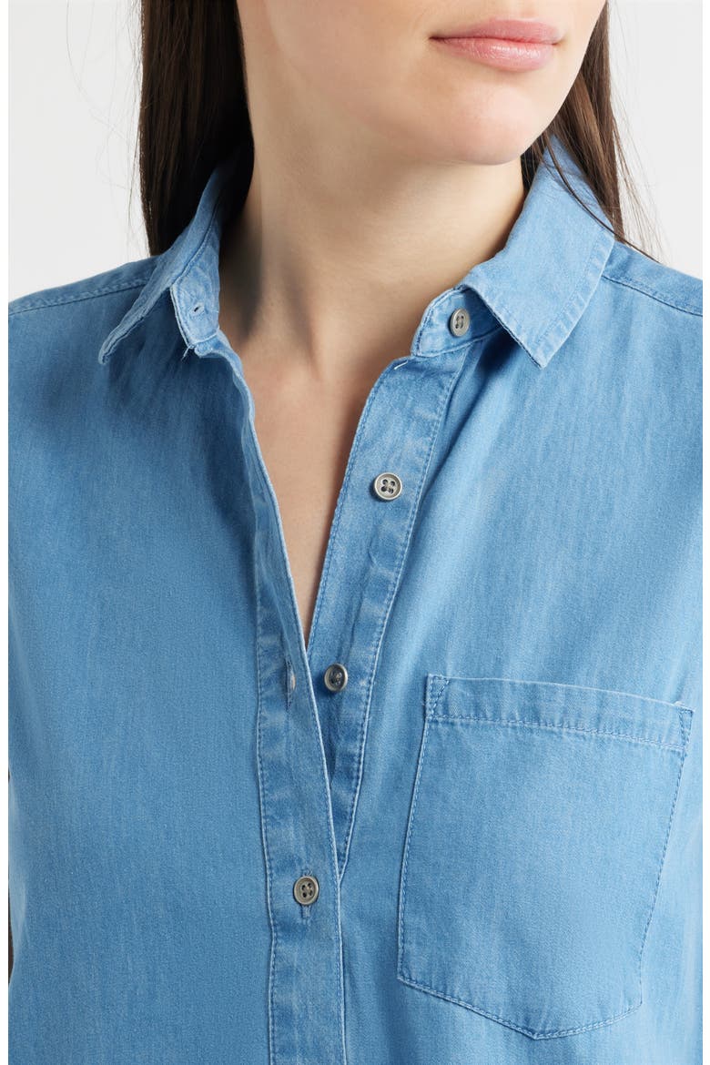 Zurina Sleeveless Cotton Chambray Shirtdress, Alternate, color, MEDIUM WASH